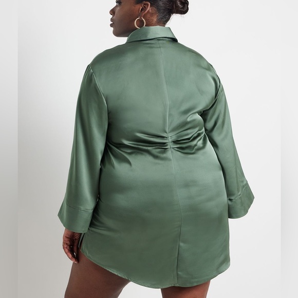 Eloquii NWT tie waist satin shirt dress 16 - Picture 2 of 3